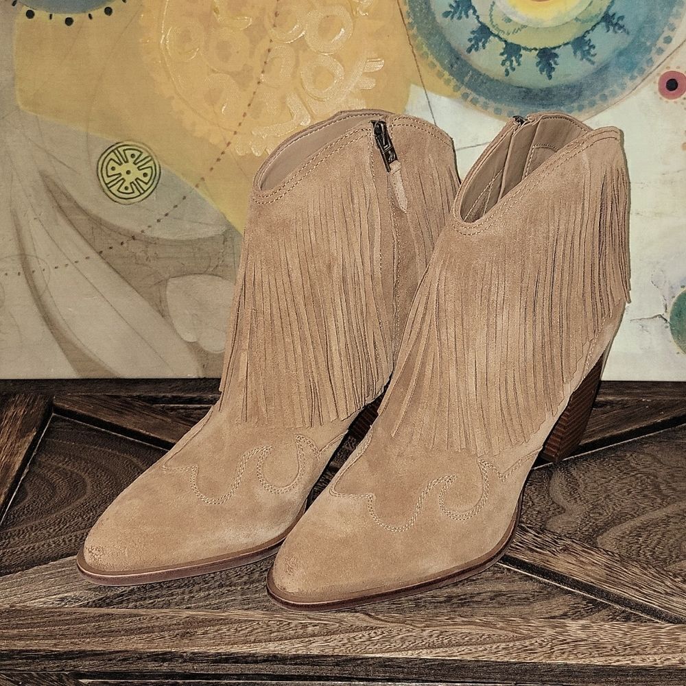 Sam Edelman Benjie Brown Suede Carmel Zipper Heeled Ankle Booties Size 9.5